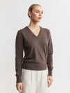 Essential Cashmere Rib V Sweater - Brown Melange