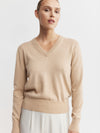 Essential Cashmere Rib V Sweater - Camel