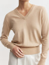 Essential Cashmere Rib V Sweater - Camel