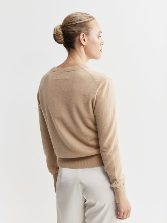 Essential Cashmere Rib V Sweater - Camel