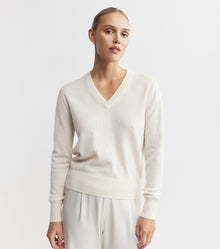  Essential Cashmere Rib V Sweater - Cream