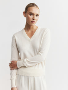  Essential Cashmere Rib V Sweater - Cream