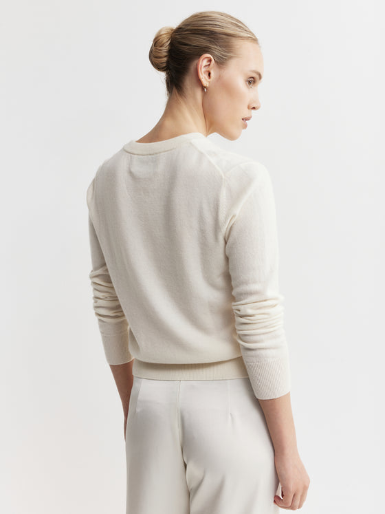 Essential Cashmere Rib V Sweater - Cream