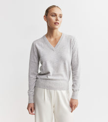  Essential Cashmere Rib V Sweater - Grey Melange