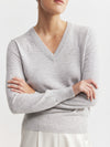 Essential Cashmere Rib V Sweater - Grey Melange