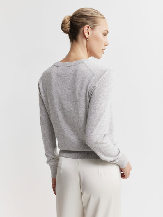 Essential Cashmere Rib V Sweater - Grey Melange