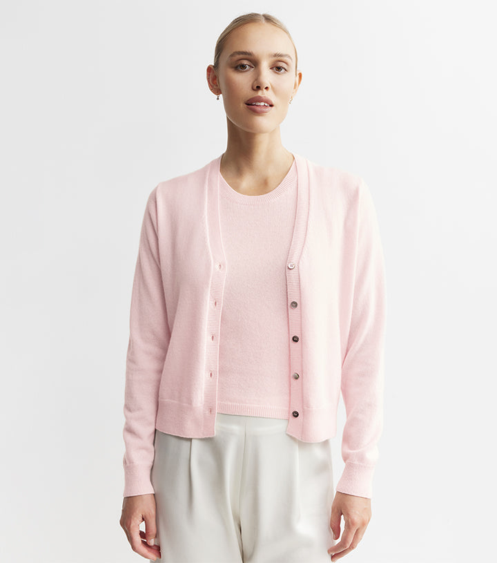 Essential Cashmere V Cardigan - Powder Pink