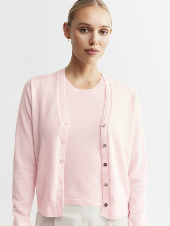 Essential Cashmere V Cardigan - Powder Pink