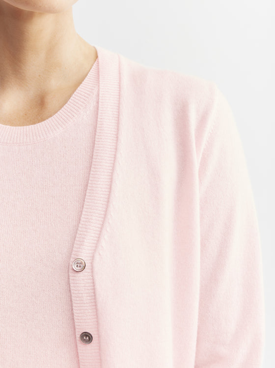 Essential Cashmere V Cardigan - Powder Pink