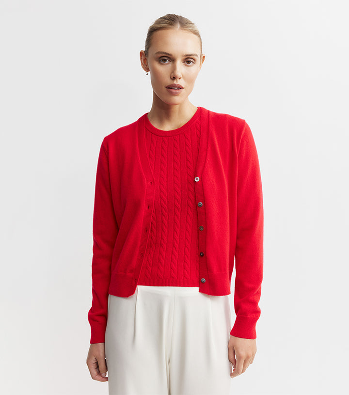 Essential Cashmere V Cardigan - Red