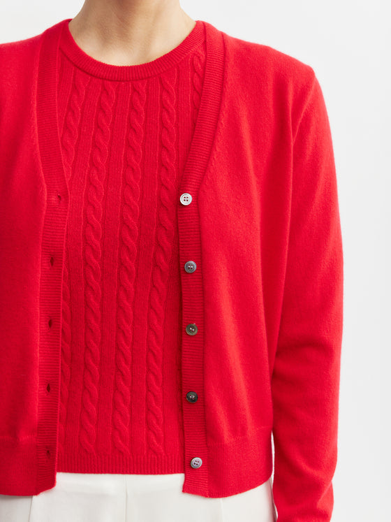 Essential Cashmere V Cardigan - Red