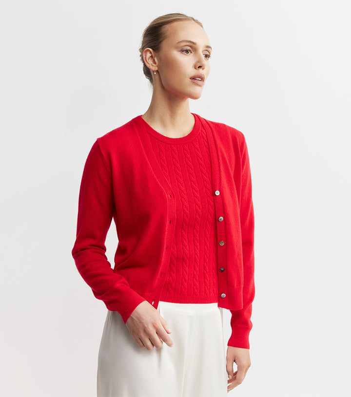 Essential Cashmere V Cardigan - Red