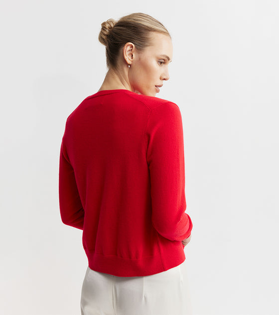 Essential Cashmere V Cardigan - Red