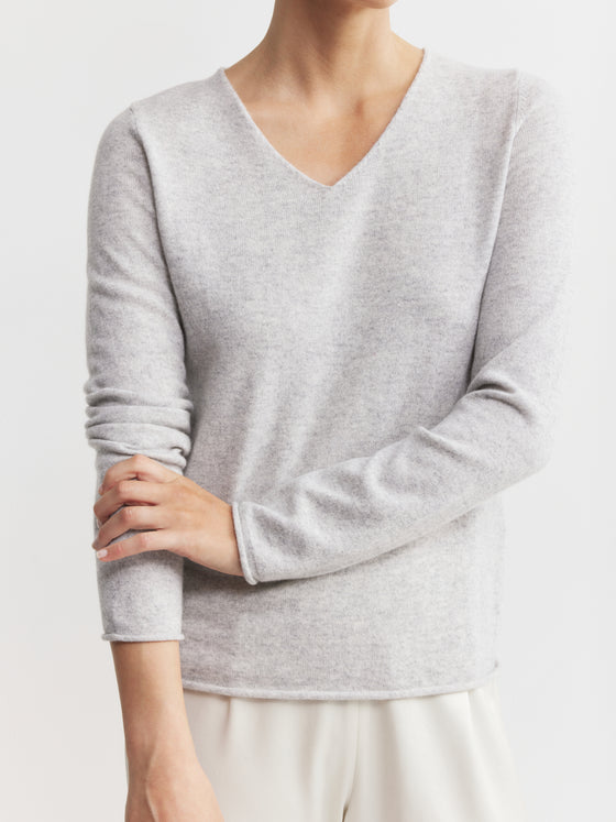 Essential Cashmere V Sweater - Grey Melange