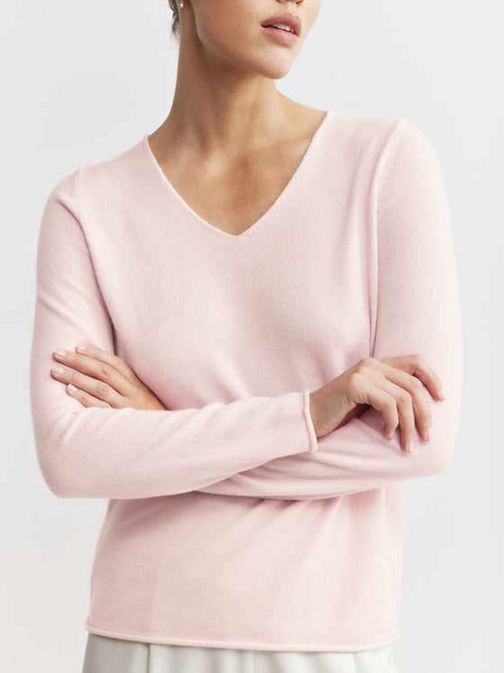 Essential Cashmere V Sweater - Pale Pink