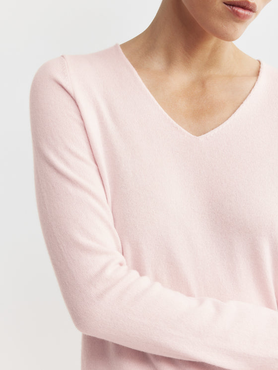 Essential Cashmere V Sweater - Pale Pink