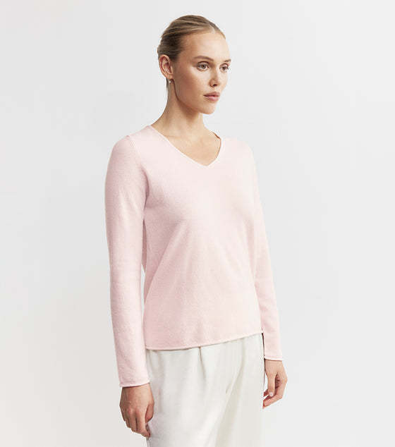 Essential Cashmere V Sweater - Pale Pink