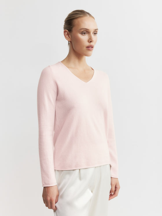 Essential Cashmere V Sweater - Pale Pink