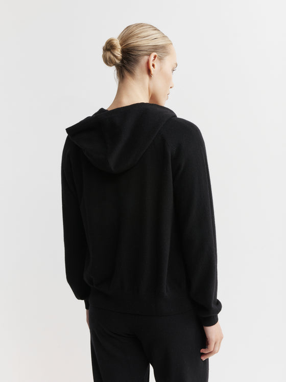 Essential Cashmere Zip Hoodie - Black