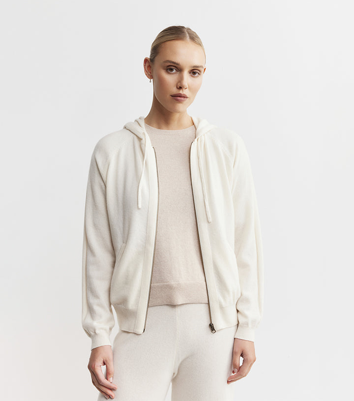 Essential Cashmere Zip Hoodie - Cream