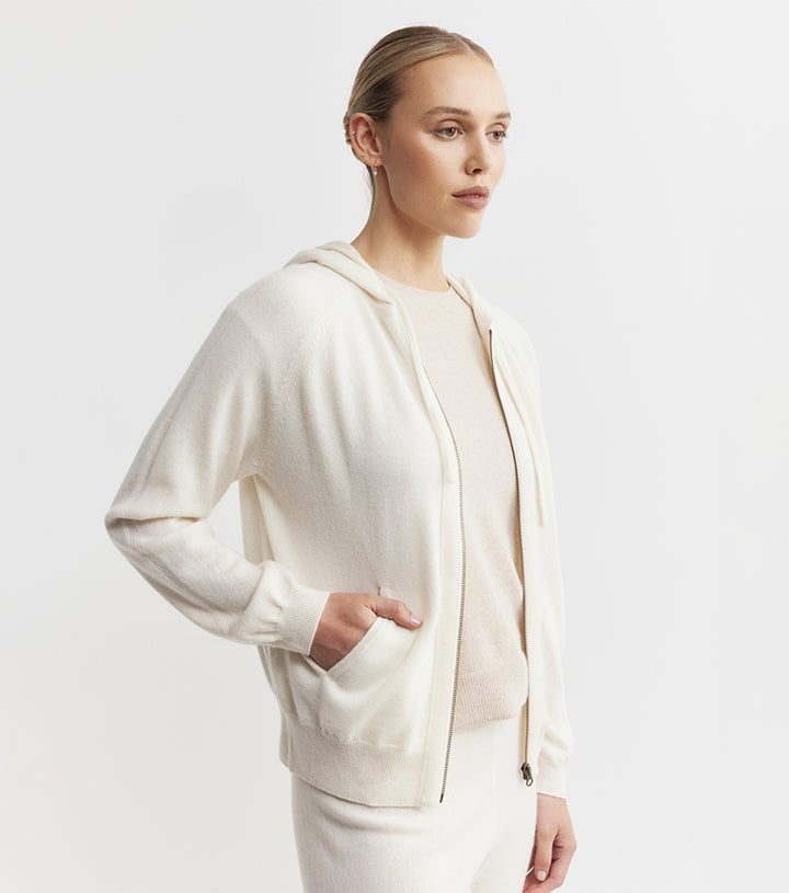 Essential Cashmere Zip Hoodie - Cream