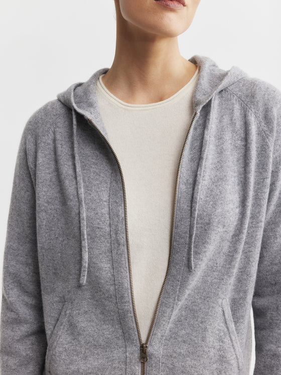 Essential Cashmere Zip Hoodie - Dark Grey Melange