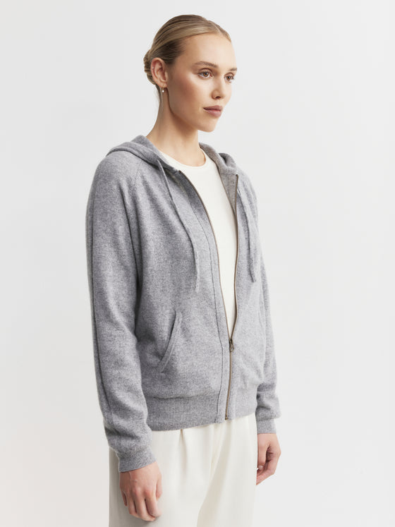 Essential Cashmere Zip Hoodie - Dark Grey Melange