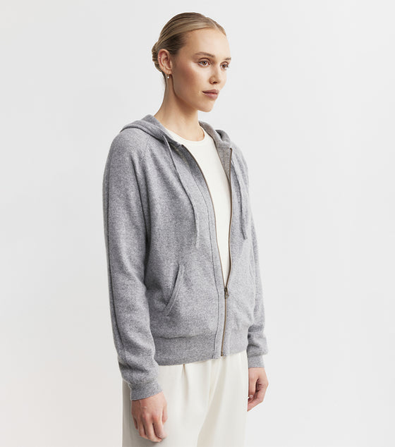 Essential Cashmere Zip Hoodie - Dark Grey Melange