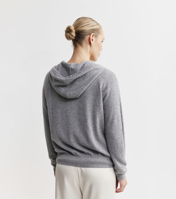 Essential Cashmere Zip Hoodie - Dark Grey Melange