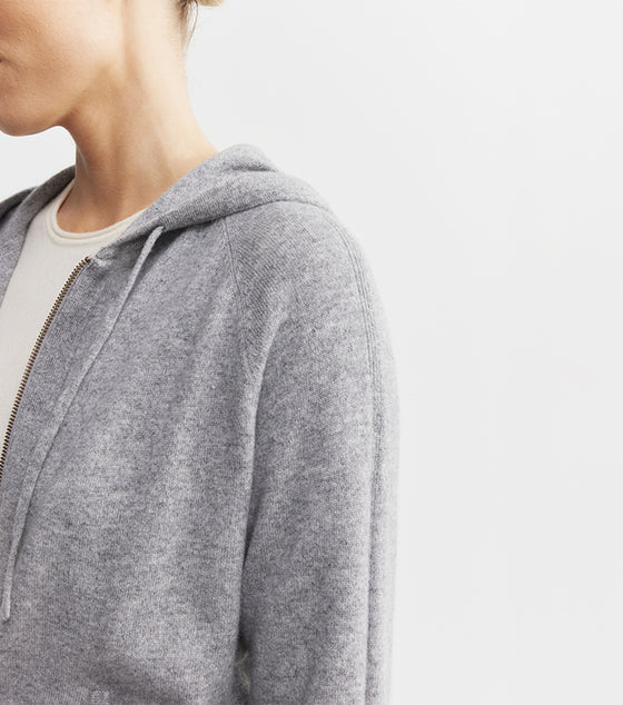 Essential Cashmere Zip Hoodie - Dark Grey Melange