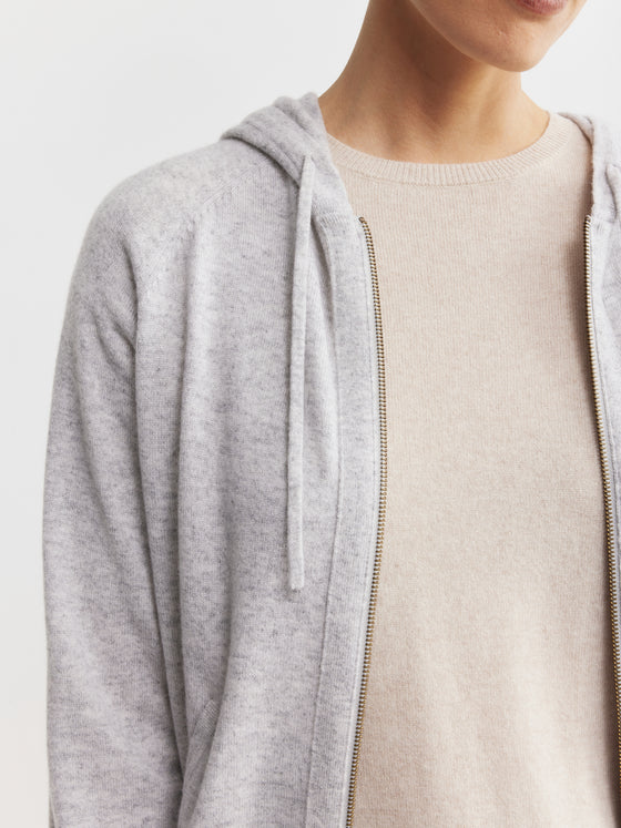 Essential Cashmere Zip Hoodie - Grey Melange