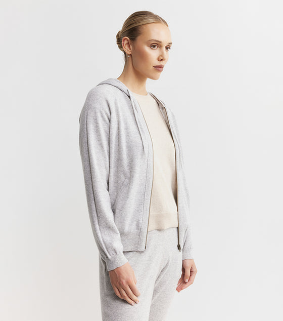 Essential Cashmere Zip Hoodie - Grey Melange