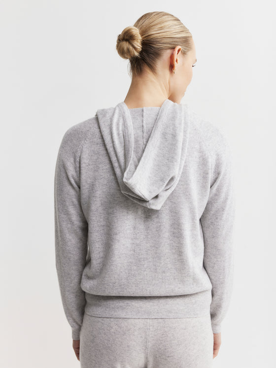 Essential Cashmere Zip Hoodie - Grey Melange