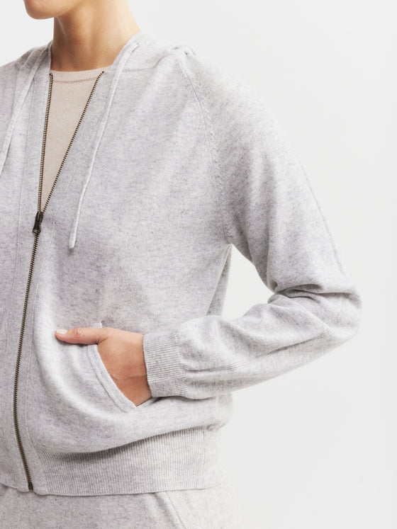 Essential Cashmere Zip Hoodie - Grey Melange