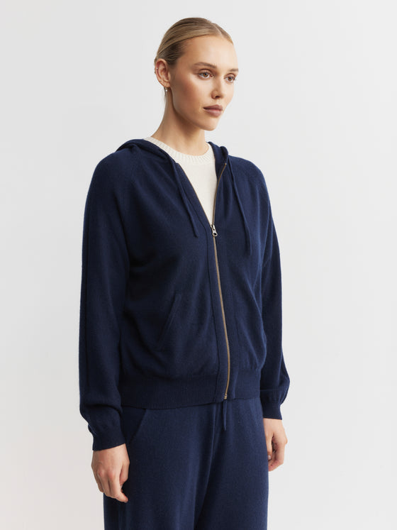 Essential Cashmere Zip Hoodie - Dark Navy