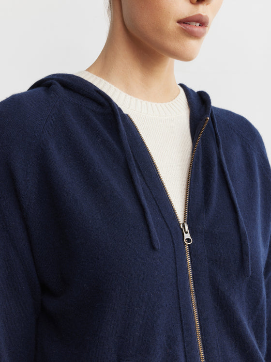 Essential Cashmere Zip Hoodie - Dark Navy