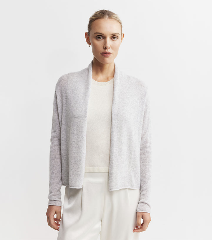 Essential Cashmere Featherweight Cardigan - Grey Melange