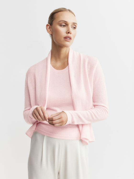 Essential Cashmere Featherweight Cardigan - Powder Pink