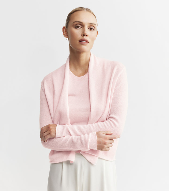 Essential Cashmere Featherweight Cardigan - Powder Pink