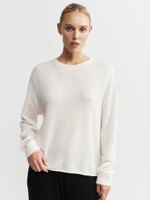  Cashmere Featherweight Oversize Crew - Cream