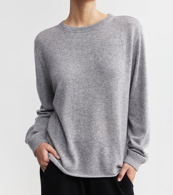 Cashmere Featherweight Oversize Crew - Dark Grey Melange