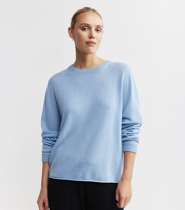 Cashmere Featherweight Oversize Crew - Malibu Blue