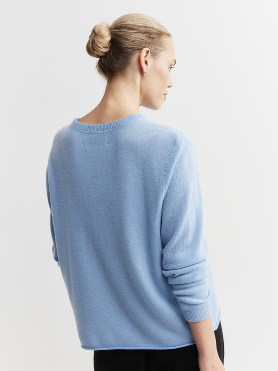 Cashmere Featherweight Oversize Crew - Malibu Blue