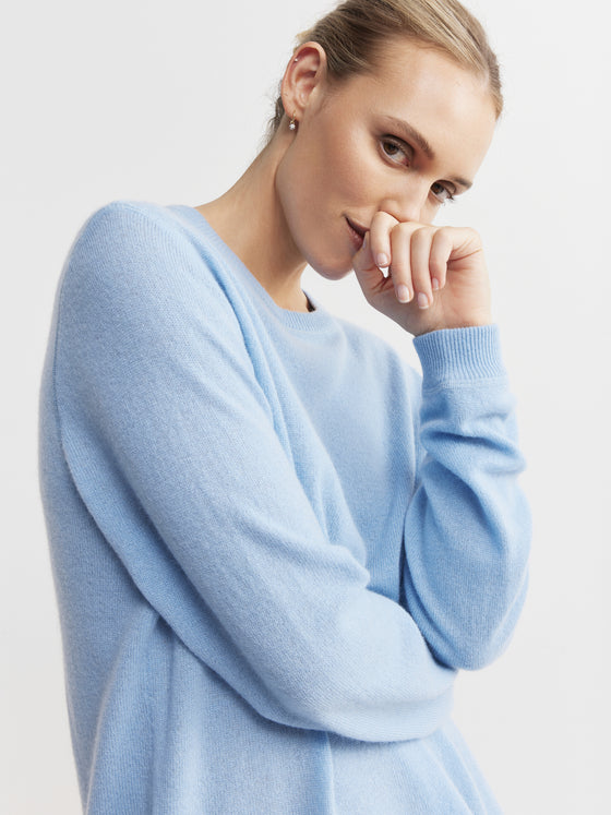 Cashmere Featherweight Oversize Crew - Malibu Blue