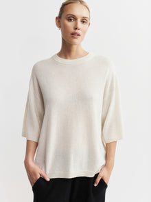  Cashmere Featherweight Oversize Tee - Cream