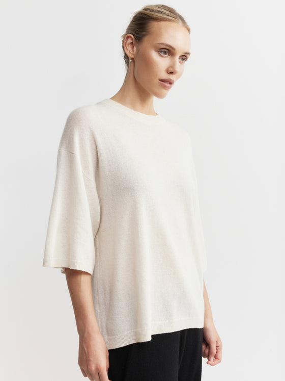 Cashmere Featherweight Oversize Tee - Cream