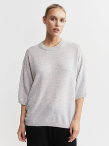  Cashmere Featherweight Oversize Tee - Grey Marle