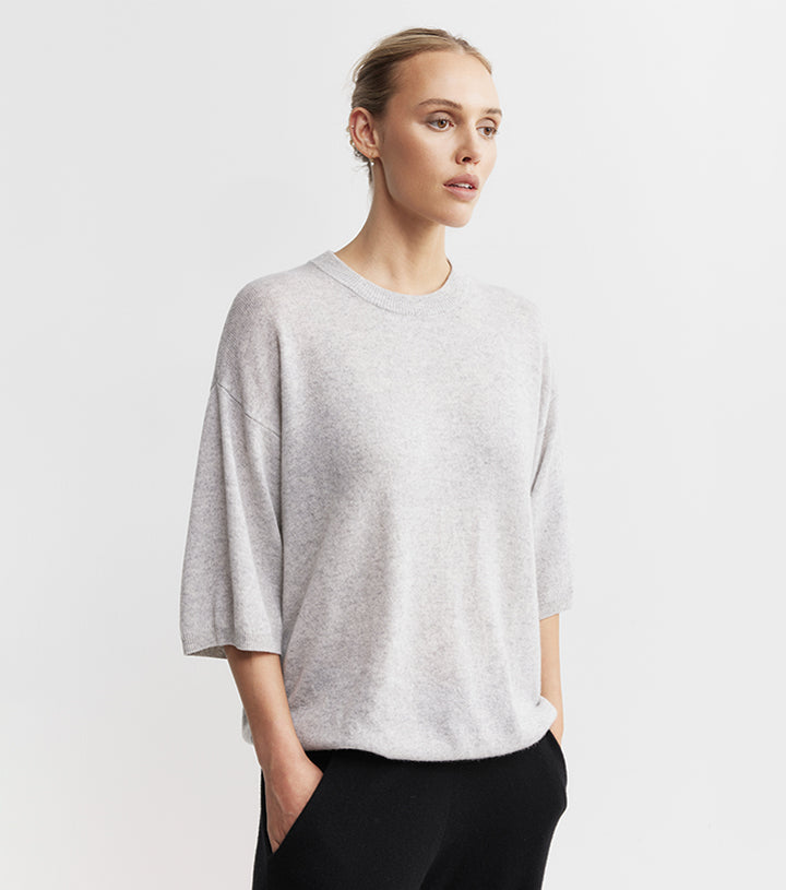 Cashmere Featherweight Oversize Tee - Grey Marle