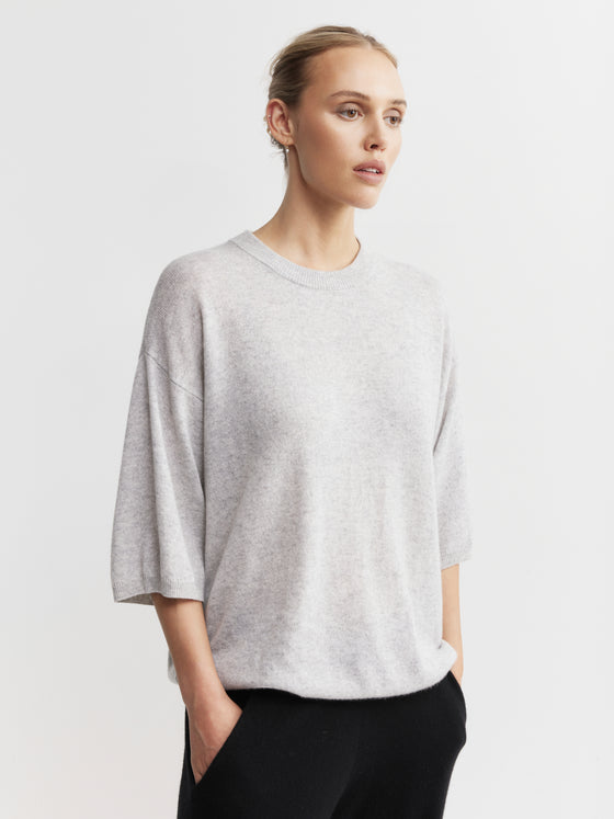 Cashmere Featherweight Oversize Tee - Grey Marle