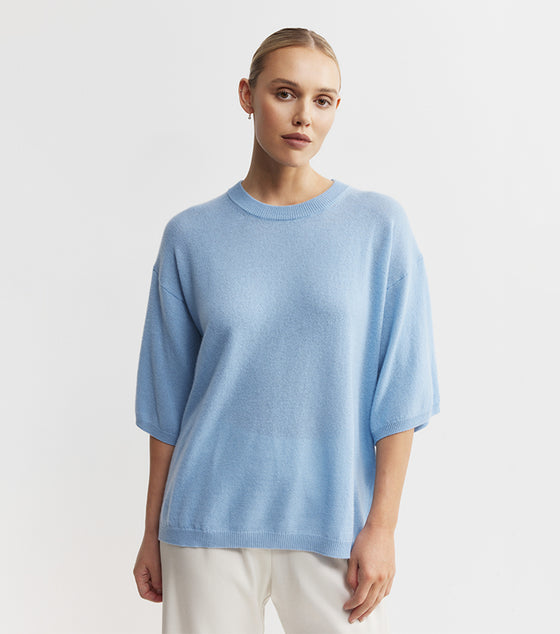 Cashmere Featherweight Oversize Tee - Malibu Blue